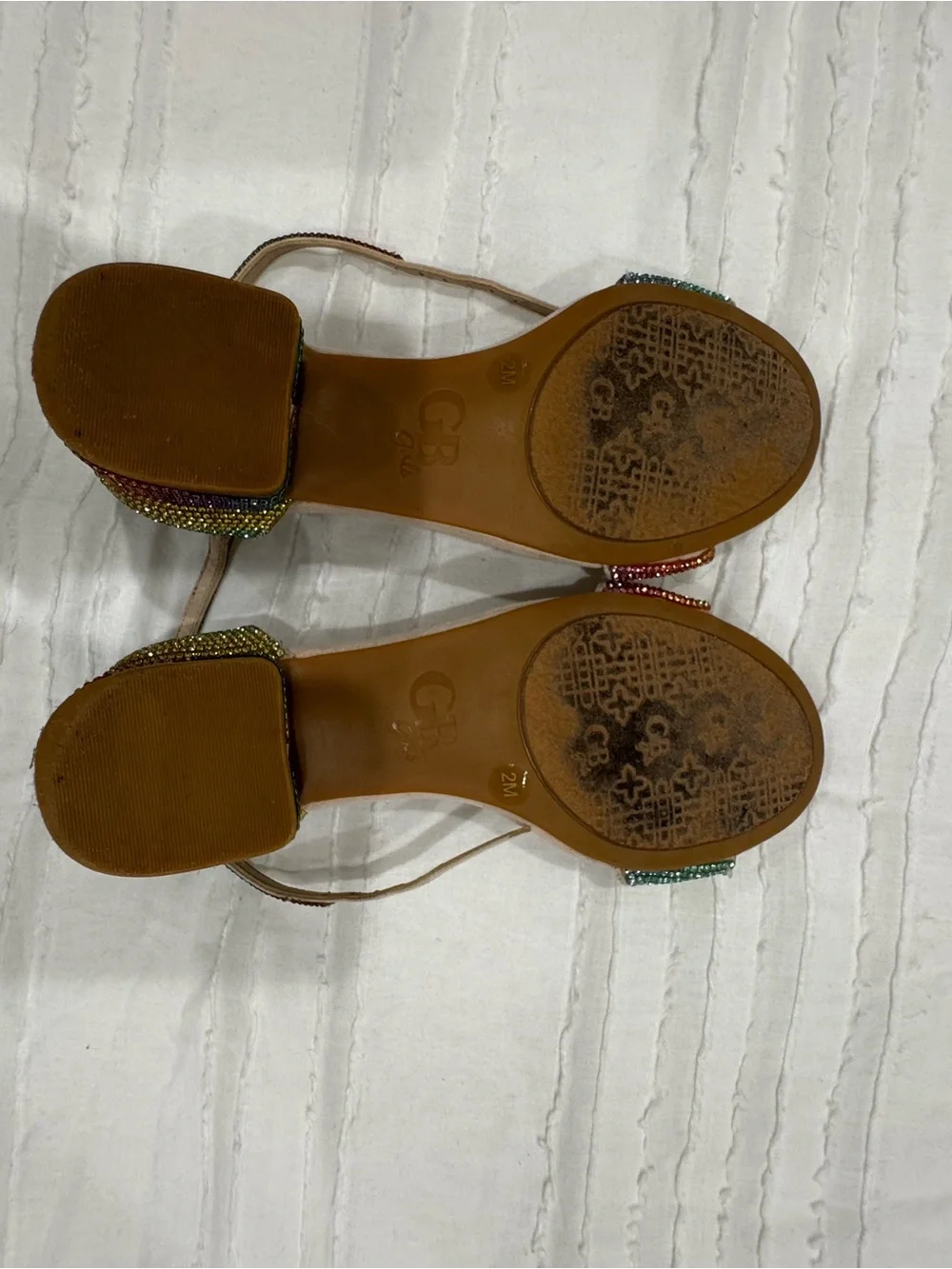 GB girls Nude Open-Toe Sandals with Rainbow Crystal Straps